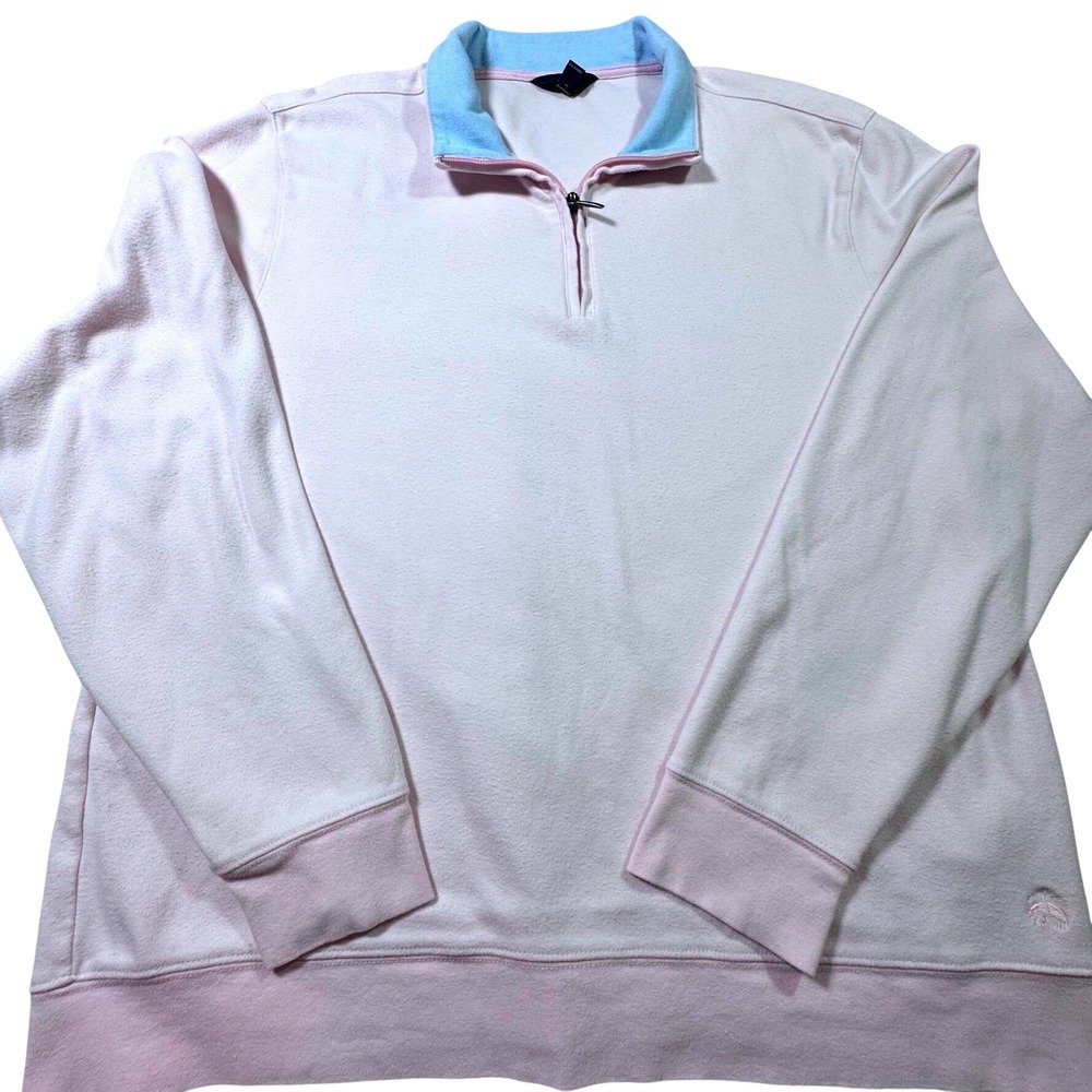 Brooks Brothers Womens Pink Cotton Quarter Zip soft BlueCollar Logo L sweatshirt